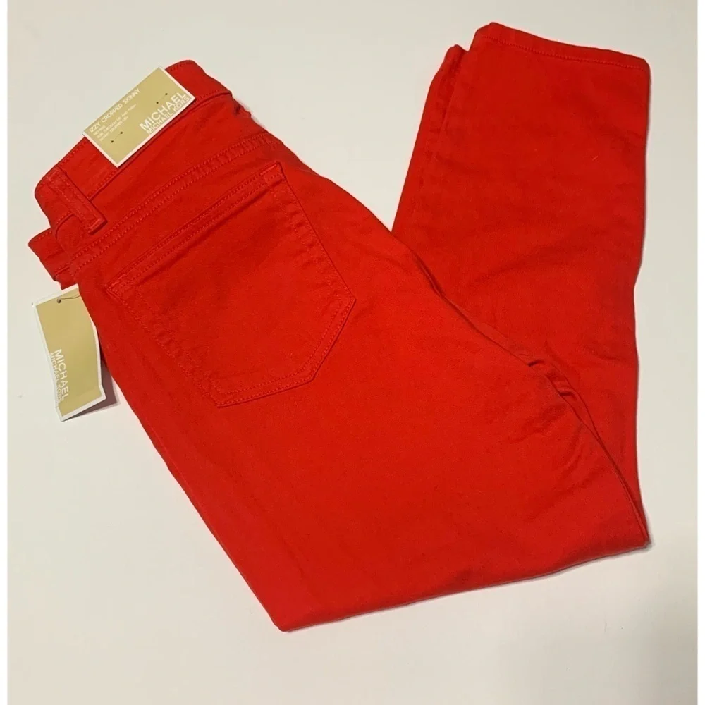 Michael Kors Izzy True Red Ruby Cropped Skinny Jeans Size 6 High Rise